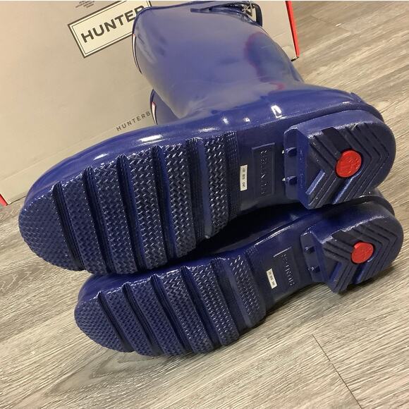 HUNTER Sz 7 Melody Blue Original Back Adjustable Gloss Rain Boots Pull On LM1-24 - Picture 7 of 10